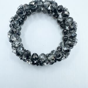 Stretch Bracelet Black grey beads Clear Cubic Zirconia Rhinestone Beaded Bling